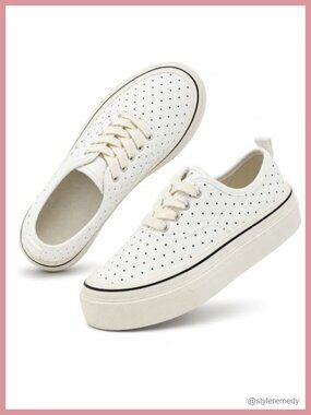 Women Canvas Platform Sneakers Polka Dot Lace Up Shoes